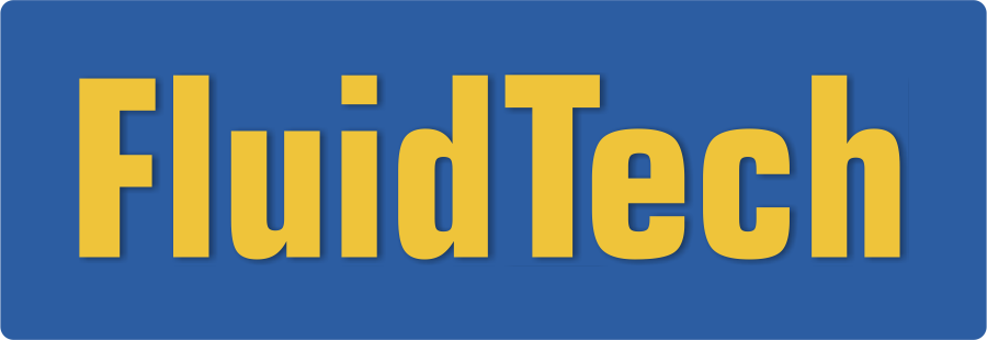 fluid Tech logo png modrý podklad